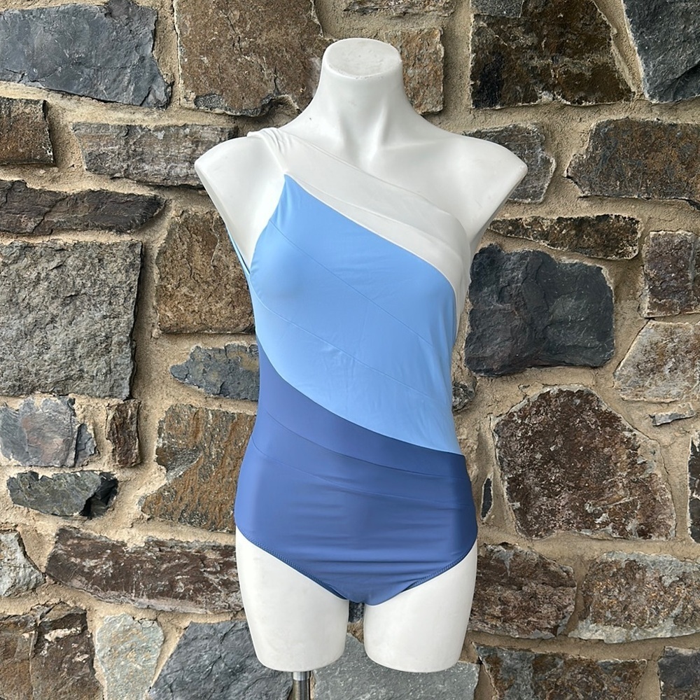Summersalt The Sidestroke One-Shoulder Women's Swimsuit in Blue/White size 10 - Picture 3 of 12